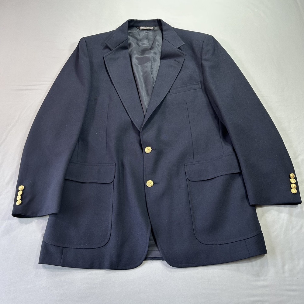 Christian Brooks Blazer Mens Large Navy Blue Gold Buttons Classic Wool USA